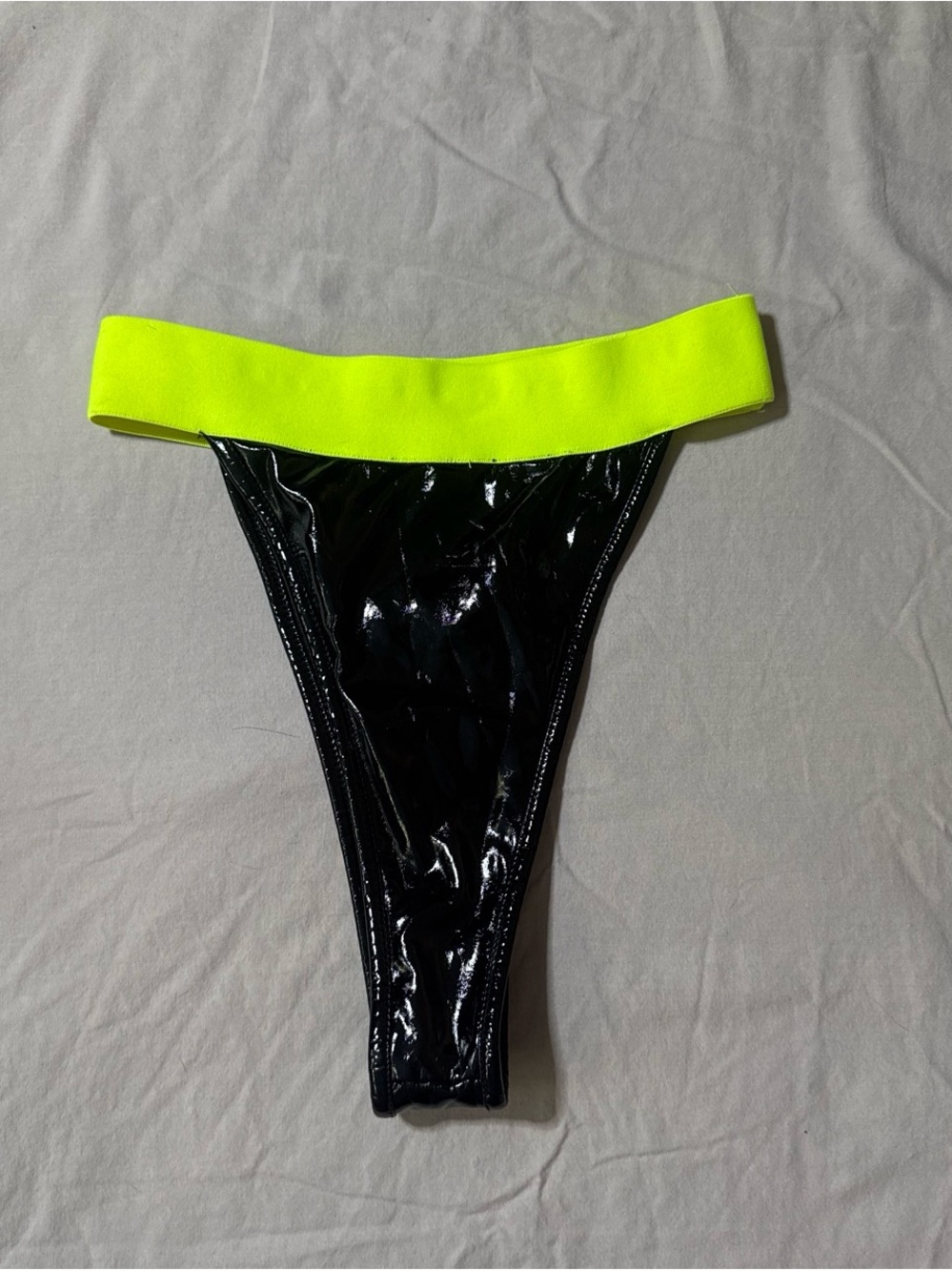 Neon Yellow and Black High-Shine Thong Bottoms